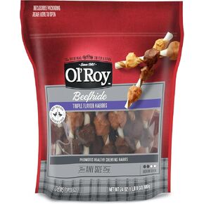 Ol Roy Triple Flavor Kabobs Dog Chews ، حقيبة 24 أوقية قابلة للاستيلاء عليها ، وعصي البقر مع الدجاج الحقيقي ، والبط ، والكبد ، ومضغ متوسطة ، وعلاجات طويلة الأمد ، ويعزز المضغ الصحي ، ومناسبة لجميع أحجام الكلاب