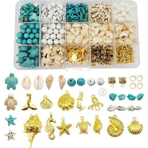 Julie Wang 422 PCS عتيقة سبيكة الفضة المعلقات الصدف