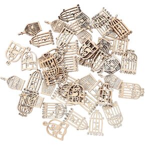 Healifty 50 Pcs/Pack Wooden Bird Cage Decorative Pendants Hollow-Out Wooden Signs Festival Decoration Tools Pearl cage,Pearl cage Pendant,Charms for Jewelry Making(Mixed Pattern)
