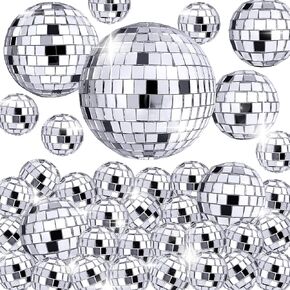 36 PCS 0.79Inch 1.57Inch 2.36Inch 3.15Inch Disco Ball Cake Decoration Ornaments Reflective Mirror Ball Cake Decoration 70s Disco Themed Party Decoration for Christmas Tree Dance Music