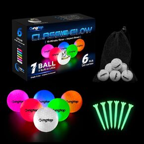 KINGTOP New Glow-in-The-Dark Golf Balls with 10-Minute Reset Timer, Super Bright LED Light Up Golf Balls - with Glowing Tees and Storage Bag - Great for Night Golf, Backyard Putting Green, Gifts
