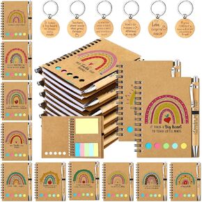 36 Pieces Teacher Appreciation Week Gifts Back to School Gifts Teacher Spiral Notebooks Rainbow Kraft Cover Notepads with Colored Sticky Notes Flags Thank You Bamboo Ballpoint Pens Keychains