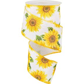 Whaline Summer Sunflower Wired Edge Ribbon 10 Yard x 2.5 Inch Spring Summer Flower Ribbon Farmhouse Fabric Decorative Craft Ribbon Roll for Gift Wrapping Decor Hair Bow Sewing Wreath Crafts
