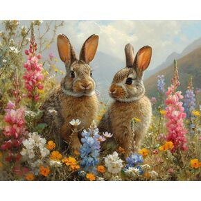 طلاء OKSGYTA حسب عدد البالغين ، والأرانب في حقل الزهور ، واللوحة الزيتية للمبتدئين ، و DIY Acrylic Painting مجموعة هدية ديكور الغرفة (16 × 20 بوصة ، لا إطار)