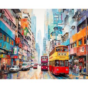 تجربة الطلاء على طلاء Zuvrdiai ، مشهد شارع مدينة هونغ كونغ ، 40x50 سم ، بدون إطار للطلاء الزيتي للبالغين