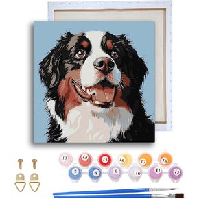 Ginfonr Framed Paint by Numbers Kit for Adults, Dogs Acrylic Paint by Numbers on Canvas, Animal Oil Painting for Beginner with Brushes, Adults Paint-by-Number Kits for Home Wall Decor (8x8inch)