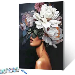 Tucocoo Lady Head Flower Picture Picture بأرقام للبالغين - طلاء الزيت على الطراز الحديث مع إطار - شكل أكريليك أزياء - 16'W x 20'H