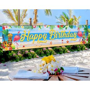 زخارف حفلة عيد ميلاد Luau الاستوائية ، هاواي كبيرة عيد ميلاد سعيد لافتة لافتة لافتة الصيف فلامنغو ألوها الشاطئ موضوع ديكورات الحفلات هاواي اللوازم الداخلية في الهواء الطلق ، 8.3x1.6ft