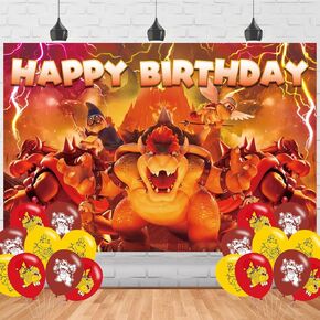 Bowser Birthday Party Backdrop ، Mario & King Koopa Banner - 5x3ft Photo Procents Props