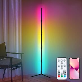 مصباح BS&S Corner Floor Lamp - مصباح زاوية Smart RGB مع التطبيق والتحكم عن بعد ، 16 مليون لون و 68+ مشهد - مثالي لغرف المعيشة وغرف النوم وغرف الألعاب (بيضاء ، 71 بوصة)