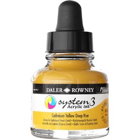Daler -Rowney System3 حبر أكريليك حبر كادميوم برتقالي اللون 29.5 مل - حبر أكريليك متعدد الاستخدامات للفنانين والطلاب - حبر الخط غير المعتدل يوضح حبر قلم تراجع الهواء والمزيد