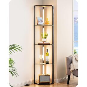 Edishine 64 "رف الزاوية مع ضوء LED ، مصباح الأرضيات الحديثة مع الرفوف ، 3CCT ، ضوء الأرضية الطويل القابل للخطوة لغرفة المعيشة ، غرفة نوم ، مكتب ، غرفة الطعام ، 3000 كيلو فولت 5000K ، أسود ، أسود