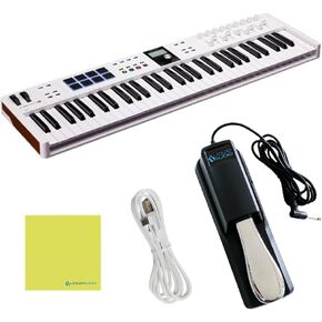 Arturia KeyLab Essential 61 mk3 MIDI Controller White Bundle w/Pig Hog MIDI Cable, USB Cable & Liquid Audio Polishing Cloth