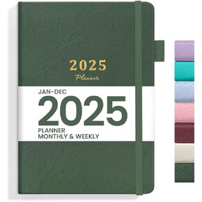 2025 Planner - Weekly and Monthly Planner, January 2025 to December 2025, Hardcover 2025 Calendar Planner Book, Inner Pocket, Perfect for Office Home School Supplies - A5 (5.8" x 8.4"), Green