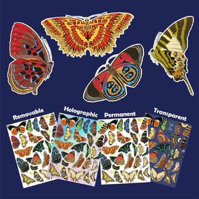 Moth Masterpieces: Vintage Butterfly Stickers (Over 150), Exquisite Natural Colors, Beautifully Detailed Decals - Vinyl, Transparent