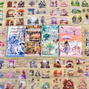 4 Books Seasonal Landscape Stickers for Scrapbooking Set, 800 pcs Spring Summer Autumn Winter Natural PET Transparent Scrapbook Supplies Floral Stickers for Junk Journal Craft Card Making Journaling