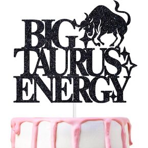 Big Taurus Energy Cake Topper, Happy Birthday Taurus in April/May, Taurus Season, 12 Zodiac Constellation Theme Birthday Party Decoration Supplies for Men Women