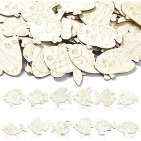 UR URLIFEHALL 100 Pcs Unfinished Wood Fish Cutouts Ocean Animals Wooden Shapes for Home Decor Ornament DIY Painting Crafts Project