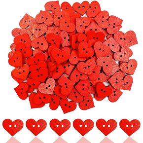 زر القلب الأحمر حب القلب الأحمر مع فتحتين ، 100pcs أزرار الخشب على شكل قلب بكميات كبيرة لخياطة سكرابوكينغ الحرف الديكور ملابس ملحقات ديي (أحمر)