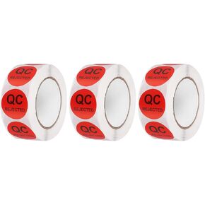 UXCELL 3ROLL 1500PCS QC QC ملصقات مرفوضة 1 بوصة ملصقات مراقبة جودة المخزون لفحص منظمة إدارة المستودعات ، الأحمر