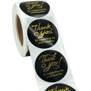 N’icePackaging – 500 Qty – 1.5 inch Thank You for Supporting My Small Business Stickers – Self-Adhesive – for Decoration/Sales/Branding/Envelopes (Black w/Silver Text) in Kuwait