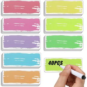 Tondiamo 40 Pcs 3.15 x 1.18 Inches Magnetic Dry Erase Labels Magnetic Erasable Labels Name Tags with Dry Erase Marker Pen for Whiteboard Locker School Office Home and Crafts, 8 Colors