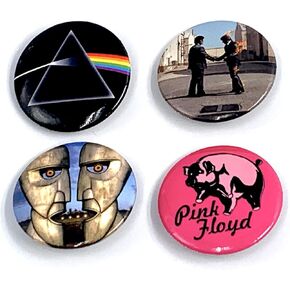 Pink Floyd Cover Cover Art Button مجموعة من أربعة أزرار قابلة للتحصيل - 4 أزرار - الجانب المظلم من القمر ، أتمنى أن تكون هنا ، حيوانات Pink Pig ، و The Division Bell