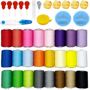 Yayatty 24 Color Sewing Thread Kits, 1000 Yards Polyester Thread Spools with Needle, Threader, Scissors and Ruler, Sewing Machine Thread Spools for Sewing