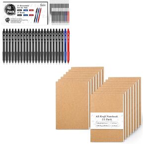 Feela 15 Pack A5 Kraft Notebooks ، 52 Pack Retractable Black Ink Gel Abels
