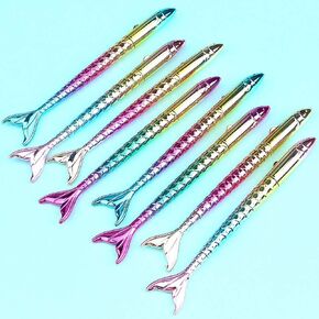 Chris.W 8Pcs Cute Mermaid Gel Pen Set, Fish Tail Black Ink Pens, Gift for Kids, Women, Coworkers, Hostess, Mermaid Party Favor Supplies