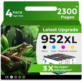 خراطيش 952XL حبر متوافقة مع HP 952 XL Combo Pack HP952 FIT لـ 8710 7740 OfficeJet Pro 8702 8720 8210 7720 8715 8730 8740 8216 8725 8700 8200 PRINTERS (Black Cyan Magenta 4 Packs)