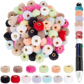 NBEADS 100 Pcs Colorful Pom Pom Beads, 22x13mm Soft Pom Pom Beads Fuzzy Beads Fluffy Faux Beads for DIY Jewelry Making and Handicrafts Accessories, Hole: 3.5mm