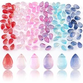 ADHANDMaker 120pcs حبات زجاجية دمعة ، 6 ألوان الخرز البلوري الشفافة الماء إسقاط حبات فضفاضة لعيد عيد الحب قلادة DIY صنع المجوهرات ، لون مختلط