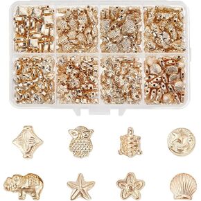 PH Pandahall 300pcs حبات الفواصل الذهبية 8 حبات قذيفة نجم البحر مسطحة جولة حبات السلحفاة الحيوانية للخرز لسيارة الصيف الصيفية قلادة قرط المجوهرات صنع المجوهرات