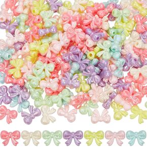 200pcs Acrylic Bow Beads Bowknot Bead Bulk Pink White Green Orange Butterfly Wings Bows Bowknots Shaped Mini Loose Spacer Bead for Jewelry Making Bracelet Necklace DIY Crafts Accessories