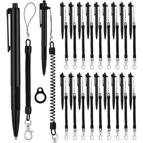 Ctosree 20 Sets Secure Pen with Adhesive Chain and Silicone Ring Pocket Badge Reel Security Ballpoint Counter Pens for Office Workers Nurses Teachers Colleagues
