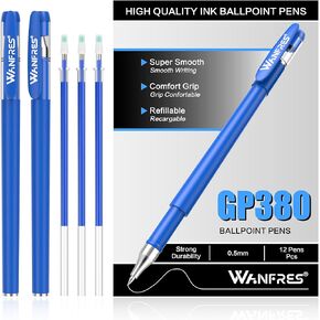 GEL INK BARLOINT PEN 0.5 مم 12 حاملي قلم 24 عباءة ، قلم الحبر الأزرق ، الحبر القابل لإعادة الملء ، سريع التجفيف ، مناسب للطلاب للقيام بالواجبات المنزلية ، الكتابة ، ملاحظات الاجتماع ، العلامات ، التجميع اليدوي المطلوب.