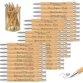 Kosiz 50 PCS هدايا المعلم الأقلام تقدير المعلم تقدير القلم الخيزران قابلة للسحب مع اقتباس ملهمة شكرا لك هدايا على التخرج نهاية العام اللوازم المكتبية للرجال (متعدد الألوان)