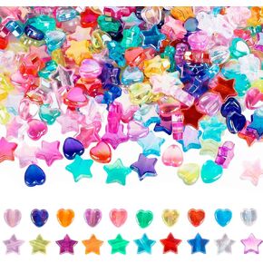 800 Pcs Star Beads and Heart Beads for Bracelets, Acrylic Cute Bead for Jewelry Craft Making, AB Finish Colorful Charms Beads for DIY Friendship Bracelet in Kuwait