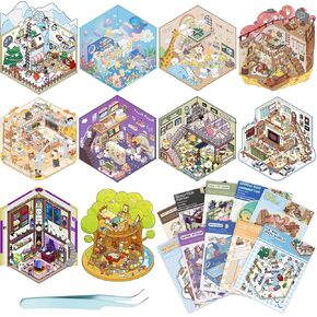 10 Sets 3D Sticker Scenes for Girls Kids Teens, DIY Scenes Sticker Therapy for Adults, Isometric 3D House Stickers Room, Make Your Own Stickers,Crafts Party Favors Goodie Bags Stuffer