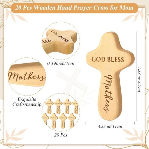 CraftyDream 20 Sets Mother's Day Gifts Christian Wooden Cross for Mom Wood Handheld Pocket Cross with Bible Card and Plastic Bags Christian Gifts for Church Mother Women in Kuwait