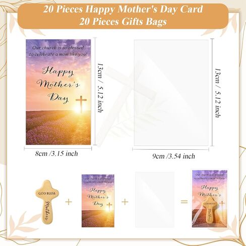 CraftyDream 20 Sets Mother's Day Gifts Christian Wooden Cross for Mom Wood Handheld Pocket Cross with Bible Card and Plastic Bags Christian Gifts for Church Mother Women in Kuwait