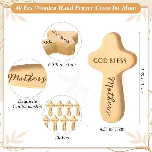 CraftyDream 20 Sets Mother's Day Gifts Christian Wooden Cross for Mom Wood Handheld Pocket Cross with Bible Card and Plastic Bags Christian Gifts for Church Mother Women in Kuwait