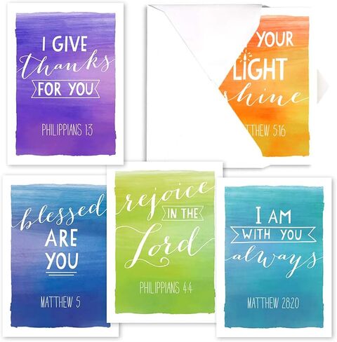 Religious Encouragement Note Card Pack / 25 Bible Verse Cards / 5 Vibrant Watercolor Designs / 3 1/2" x 4 7/8" Christian Greeting Cards in Saudi Arabia