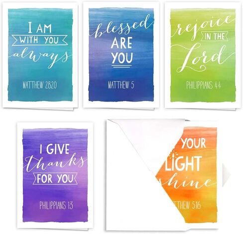 Religious Encouragement Note Card Pack / 25 Bible Verse Cards / 5 Vibrant Watercolor Designs / 3 1/2" x 4 7/8" Christian Greeting Cards in Saudi Arabia