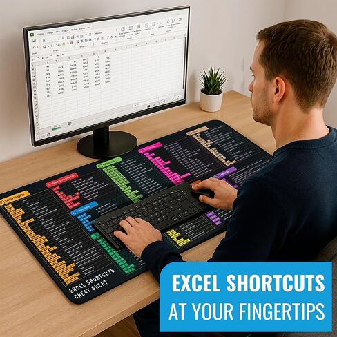 Excel Shortcut Keys Mouse Pad | Extended XL Cheat Sheet Gaming Desk Pad | PC Office Spreadsheet Keyboard Mat | Non-Slip Stitched Edges 4mm Thick Water-Resistant - White (36x16in) in Saudi Arabia