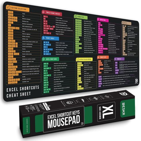 Excel Shortcut Keys Mouse Pad | Extended XL Cheat Sheet Gaming Desk Pad | PC Office Spreadsheet Keyboard Mat | Non-Slip Stitched Edges 4mm Thick Water-Resistant - White (36x16in) in Saudi Arabia
