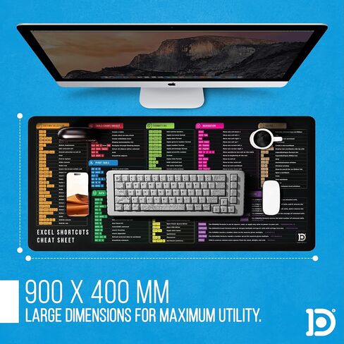 Excel Shortcut Keys Mouse Pad | Extended XL Cheat Sheet Gaming Desk Pad | PC Office Spreadsheet Keyboard Mat | Non-Slip Stitched Edges 4mm Thick Water-Resistant - White (36x16in) in Saudi Arabia