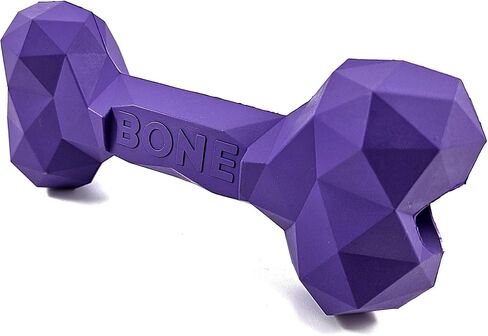Unique Design Natural Rubber Dog Bone Toy, Fillable with Treats, Chew Puzzle, 4 Colors: Black, Blue, Red, Purple, for Large, Medium, Small Dog Breeds (Purple) in Saudi Arabia