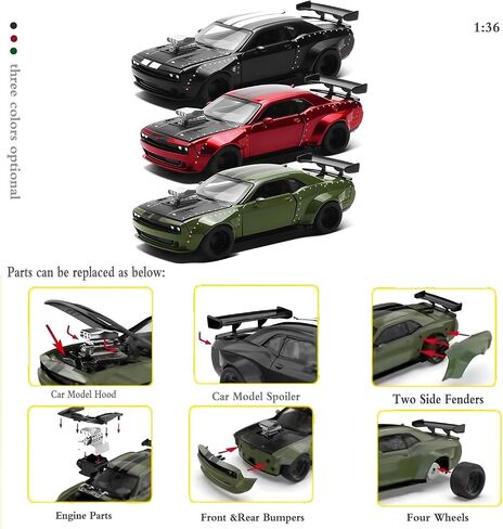 Hellcat DIY Disassembly Toy Car 1:36 Dodge Challenger SRT Kit للأطفال الذين تتراوح أعمارهم بين 3+ سيارات طراز Diecast مع أبواب مفتوحة هدية علمية للبنين الأعمار من 4 إلى 7 (أسود) in Kuwait